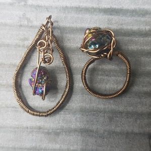 Wire Wrapped Pendant and Ring Brass Metallic